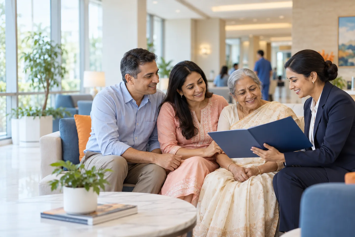 An Indian family speaking with their Axten healthcare coordinator