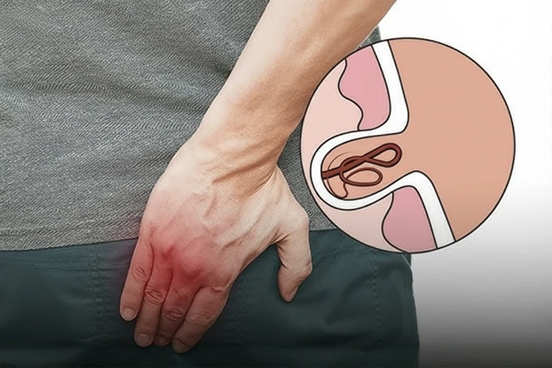 Illustration explaining a pilonidal sinus